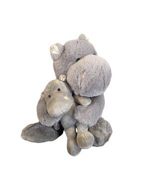 Hippo Plush Mama Mom & Baby Gray Soft 10” Sitting Hugging Red Bow Hobby Lobby